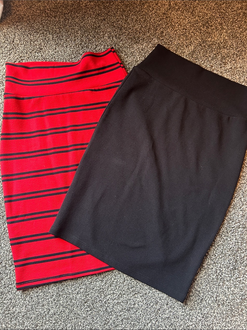 Black Pencil Skirt and Red Striped Knit Skirt Bundle
